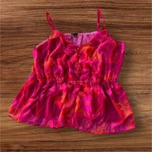 Torrid Floral Chiffon Tank Top Pink Orange Ruffle Size 3 Plus
